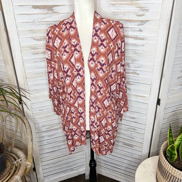 KNOX ROSE Women's Open Front Kimono Top Mauve Pink Diamond Print Med Large - Picture 11 of 12